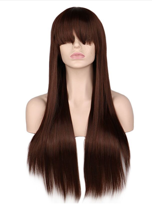 Wig female light pink long straight bangs wig high temperature silk wig fashion wig cross-border exclusive