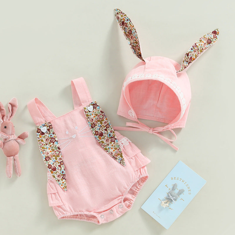 Rabbit Embroidered Baby Sleeveless Jumpsuit