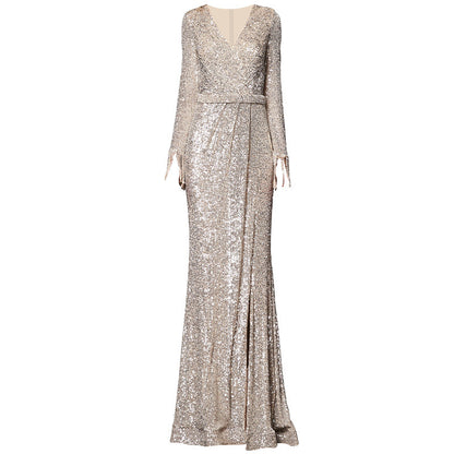 Temperament Banquet Ladies Sequined Annual Meeting Host Long Evening Dress