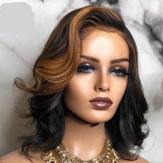 European And American Wigs, Mid-point Black And Brown Short Curly Hair
