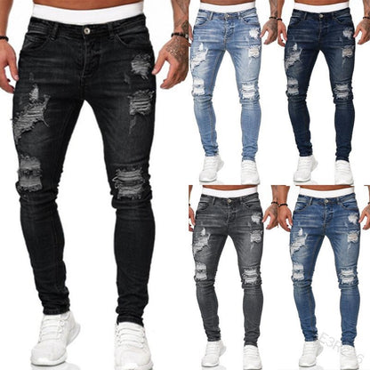 Ripped White Slim Denim Trousers Fashion Foot Pants