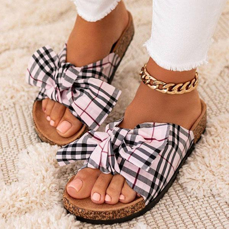 Summer Ladies Support Shoes Bowknot Flat Bottom Leopard Print African Sandals