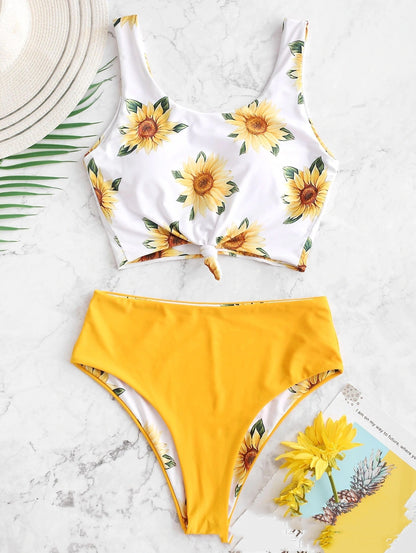 Printed SUNFLOWER Bikini Split Swimsuit For Women