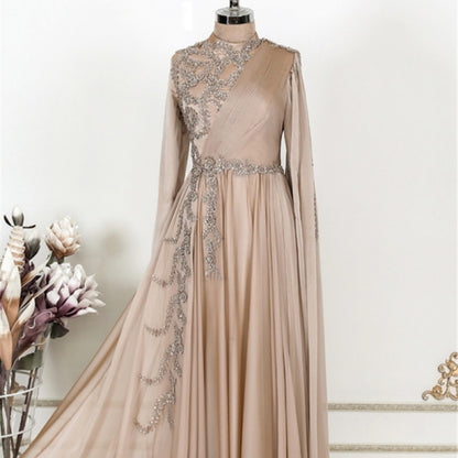 Champagne Muslim Evening Dress Formal Party
