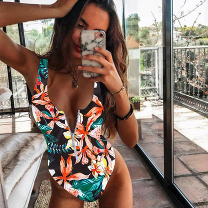 Women's Printed Zip One Piece Bikini