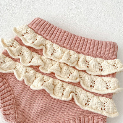 Baby Girls' Ruffled Collar Long-sleeved Knitted Top Ruffled Knitted Pants