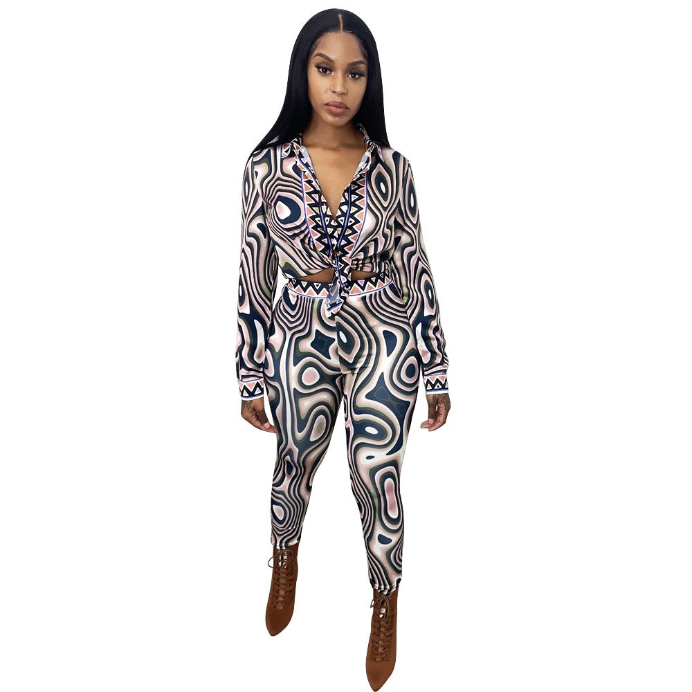 Autumn And Winter New Women's Clothing Fashion Sexy Print Long Sleeve Tight Casual Suit