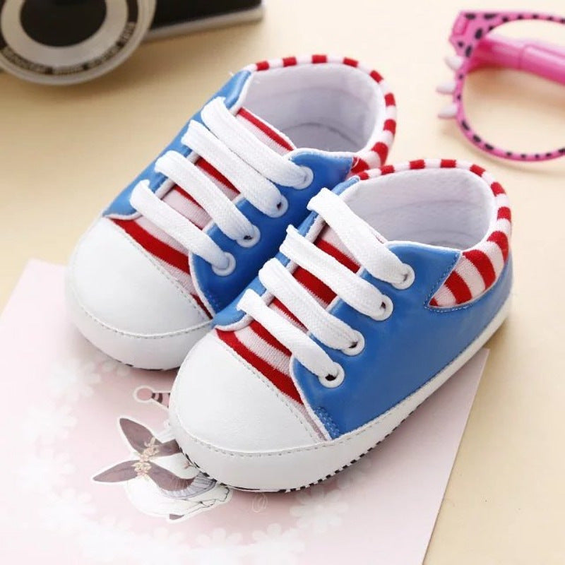 Autumn Unisex Cotton Cartoon Baby Toddler Shoes With Lace-up Canvas Shoes, Massage Shoes