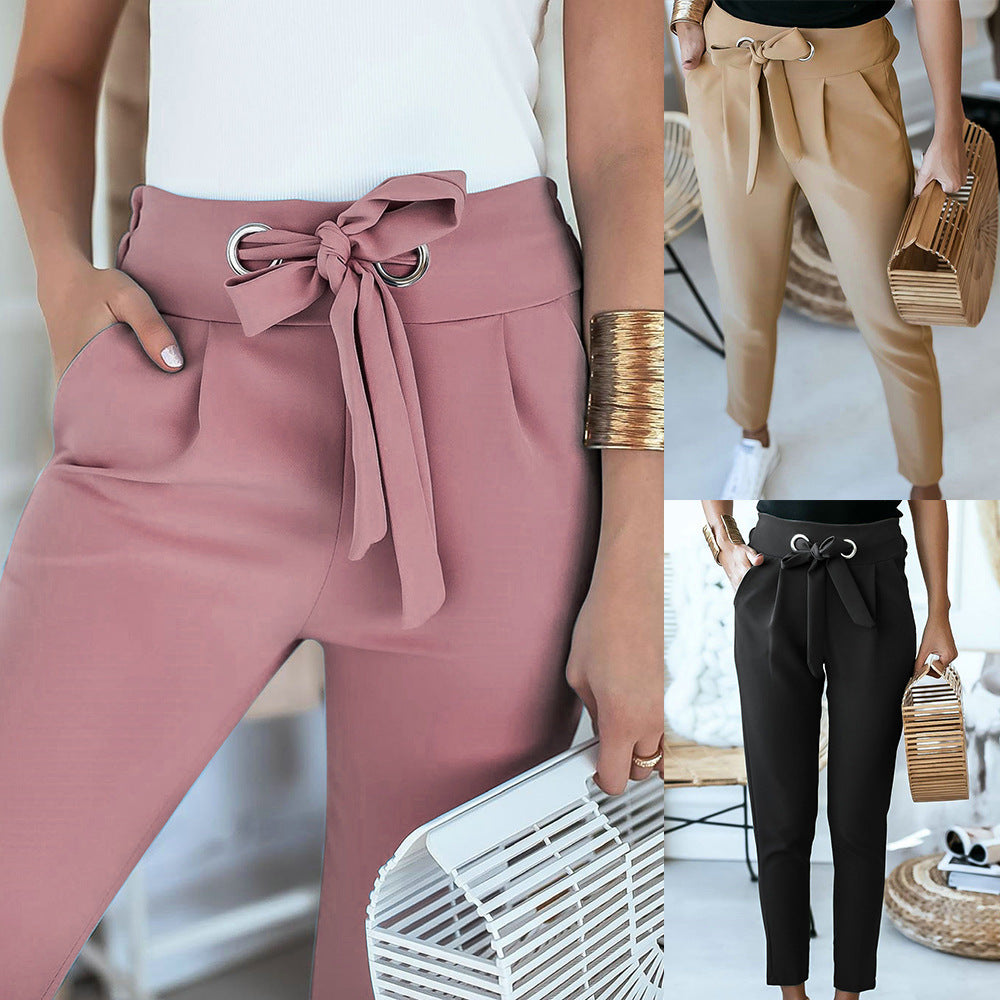 High waist slim cropped casual pants