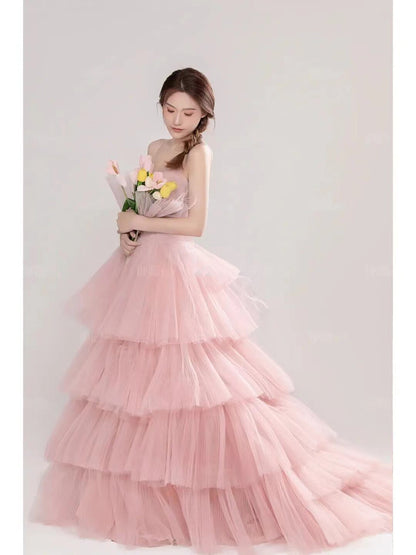 Elegant Girl's Wedding Photography Dress Pink White