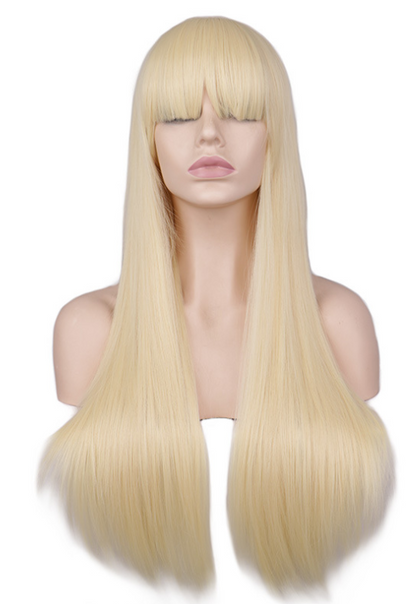 Wig female light pink long straight bangs wig high temperature silk wig fashion wig cross-border exclusive