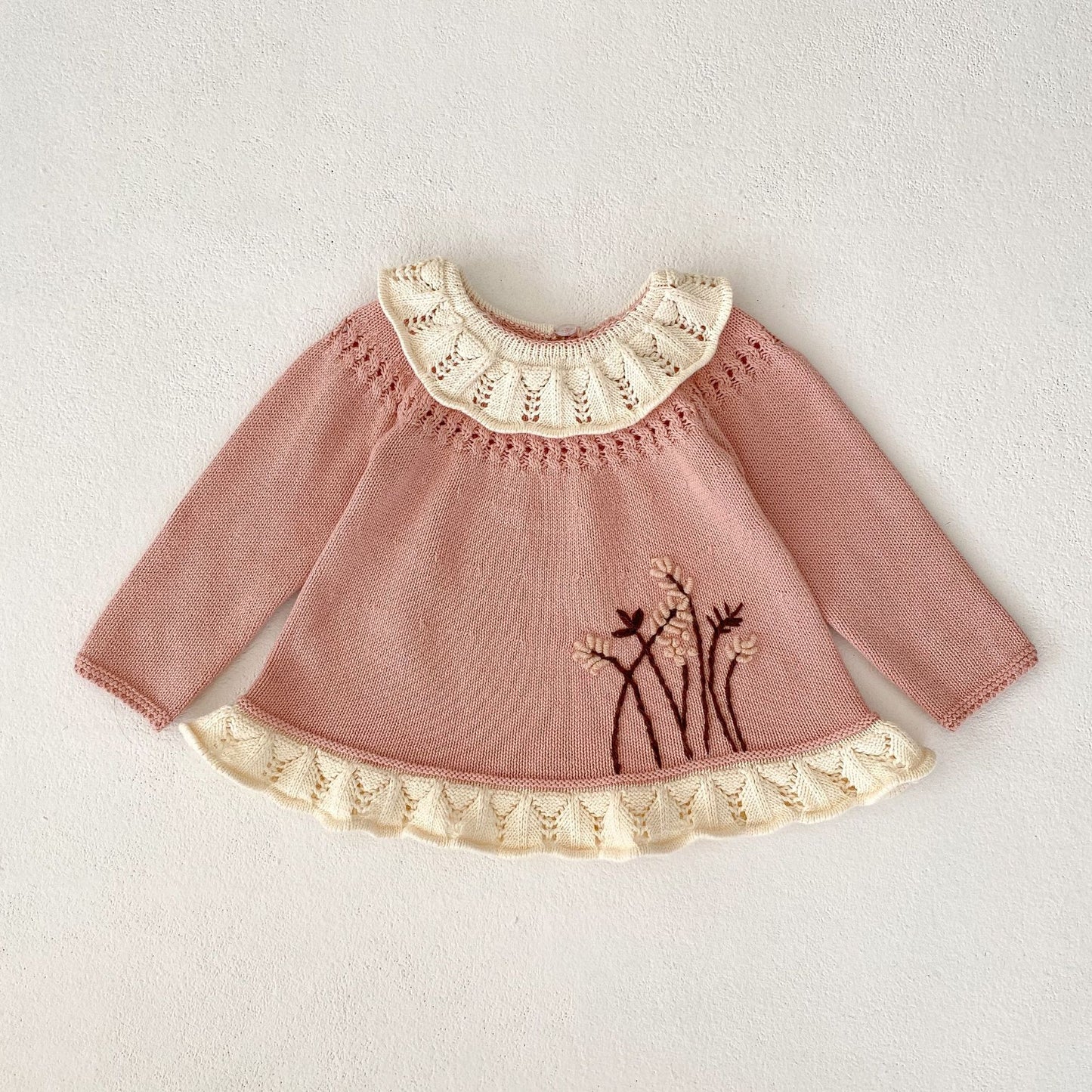 Baby Girls' Ruffled Collar Long-sleeved Knitted Top Ruffled Knitted Pants