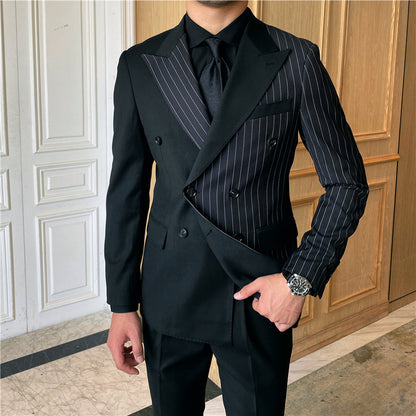 British Striped Double Breasted Suit Men