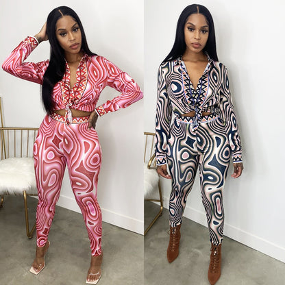 Autumn And Winter New Women's Clothing Fashion Sexy Print Long Sleeve Tight Casual Suit