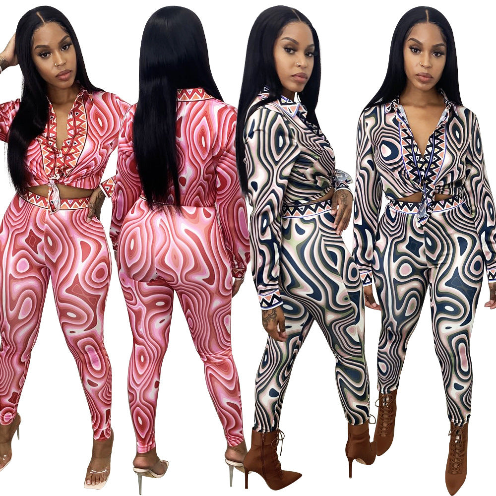 Autumn And Winter New Women's Clothing Fashion Sexy Print Long Sleeve Tight Casual Suit