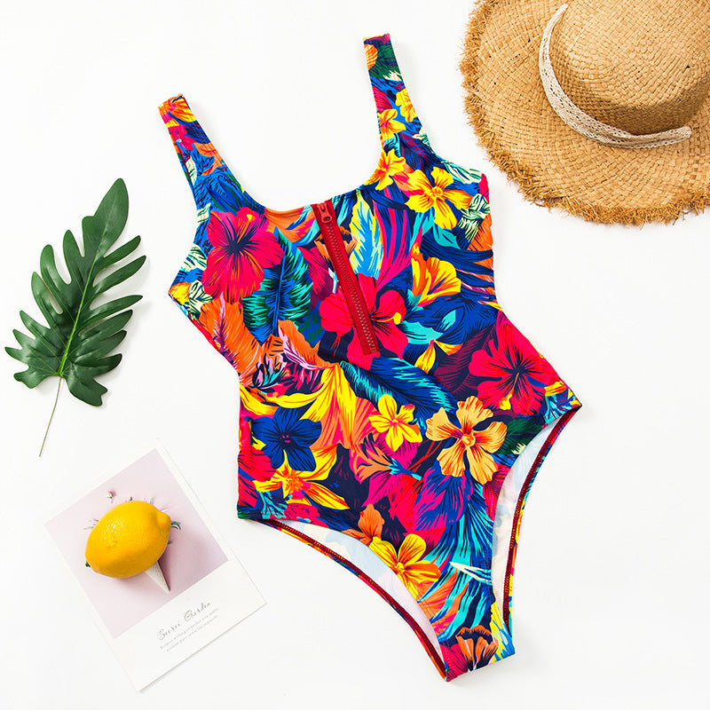 Women's Printed Zip One Piece Bikini