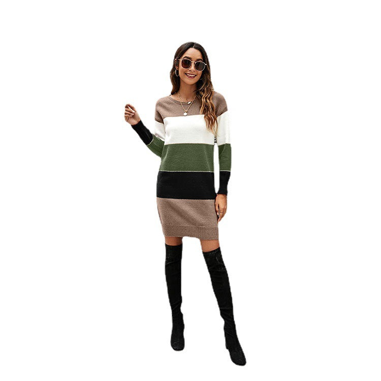 Colorblock Round Neck Sweater Dress Plus Size