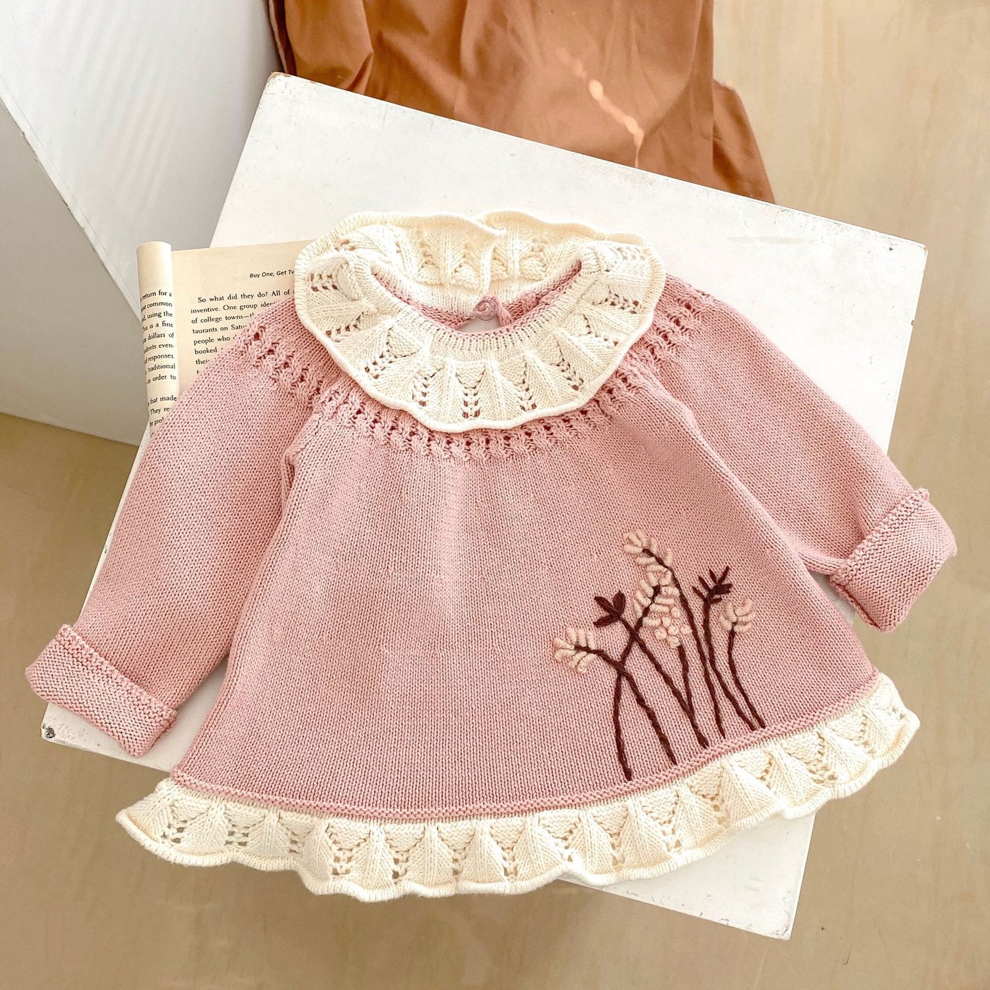 Baby Girls' Ruffled Collar Long-sleeved Knitted Top Ruffled Knitted Pants