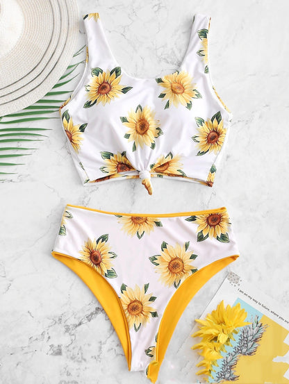 Printed SUNFLOWER Bikini Split Swimsuit For Women