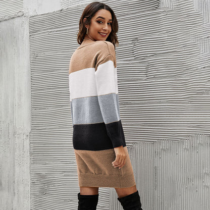 Colorblock Round Neck Sweater Dress Plus Size