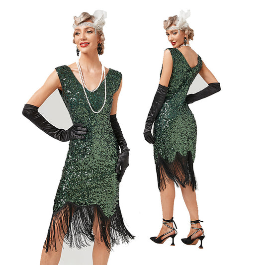 Vintage Sequin Skirt Gatsby Prom Tassel Dress