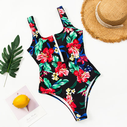 Women's Printed Zip One Piece Bikini