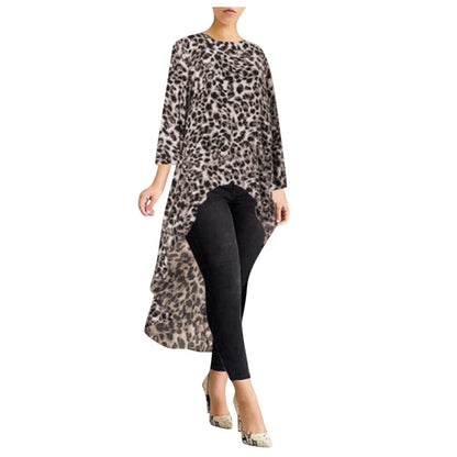 Leopard Long Sleeve Irregular Dress For Women