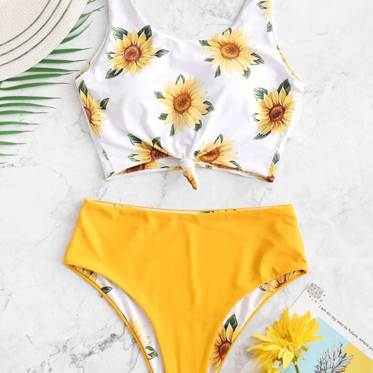 Printed SUNFLOWER Bikini Split Swimsuit For Women