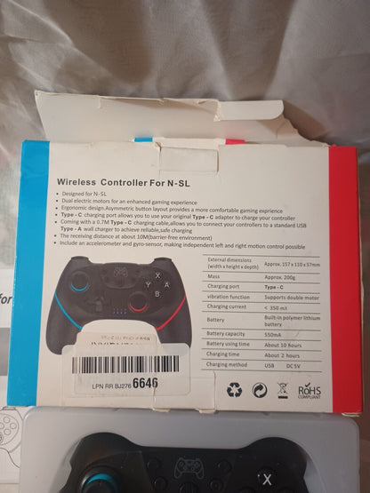 Wireless Controller For N-SL Pro Controller Model SW001 USB Charger Bluetooth